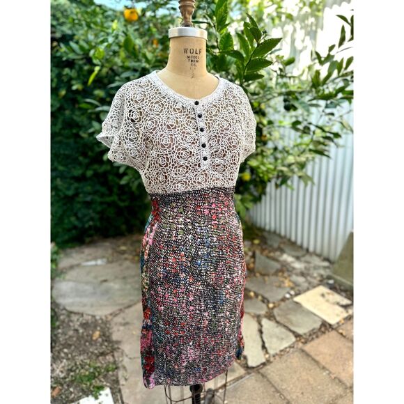 Anthropologie Beguile Byron Lars Lace Study SS Multicolor Print Midi Dress SZ 6 - Picture 1 of 16
